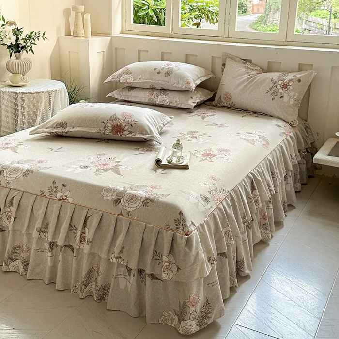 91家纺网 家纺一手货源 找家纺 雨田家纺 2025新款柔软亲肤印花床裙四件套 云锦生花