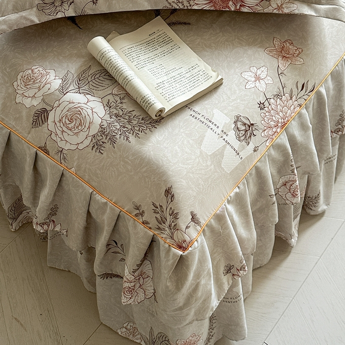 91家纺网 家纺一手货源 找家纺 雨田家纺 2025新款柔软亲肤印花床裙四件套 云锦生花