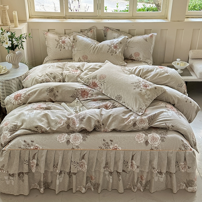 91家纺网 家纺一手货源 找家纺 雨田家纺 2025新款柔软亲肤印花床裙四件套 云锦生花