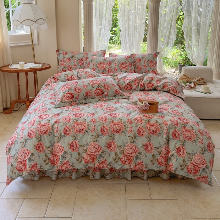 91家纺网 家纺一手货源 找家纺 （总）雨田家纺 2025新款亲肤棉印花床裙四件套-系列一