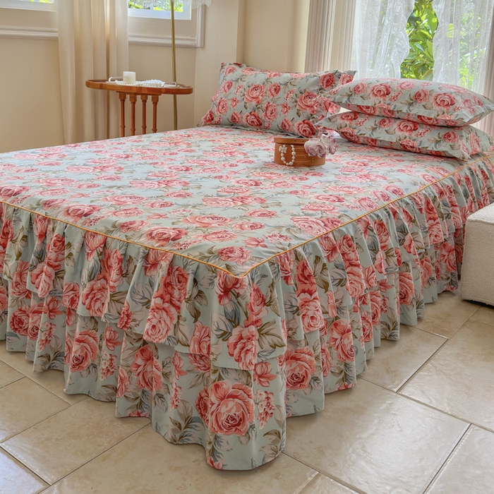 91家纺网 家纺一手货源 找家纺 （总）雨田家纺 2025新款亲肤棉印花床裙四件套-系列一