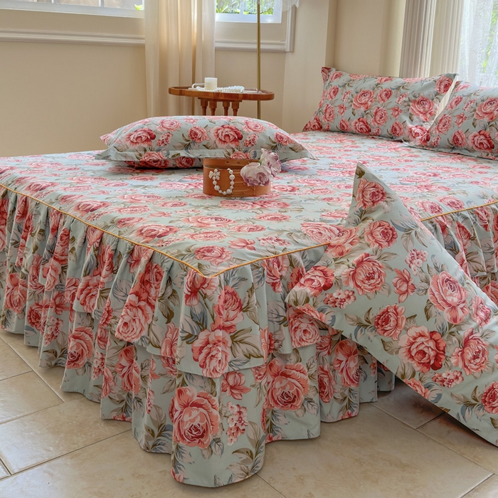 91家纺网 家纺一手货源 找家纺 （总）雨田家纺 2025新款亲肤棉印花床裙四件套-系列一