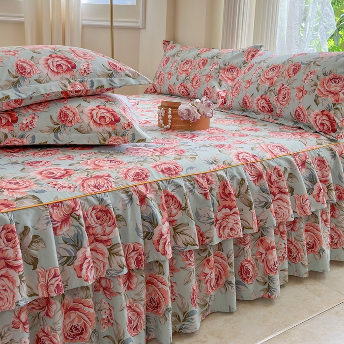 91家纺网 家纺一手货源 找家纺 （总）雨田家纺 2025新款亲肤棉印花床裙四件套-系列一