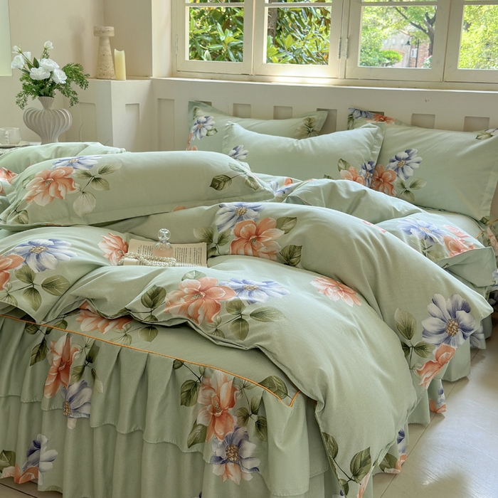 91家纺网 家纺一手货源 找家纺 （总）雨田家纺 2025新款亲肤棉印花床裙四件套-系列一