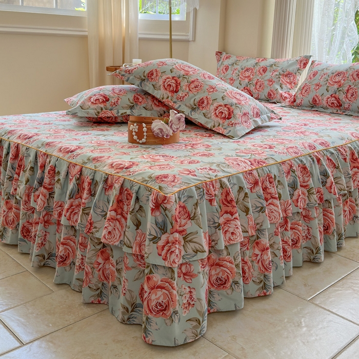 91家纺网 家纺一手货源 找家纺 雨田家纺 2025新款亲肤棉印花床裙四件套-系列一 繁花