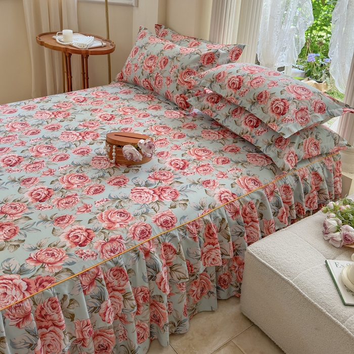 91家纺网 家纺一手货源 找家纺 雨田家纺 2025新款亲肤棉印花床裙四件套-系列一 繁花