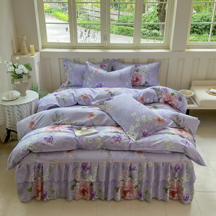 91家纺网 家纺一手货源 找家纺 雨田家纺 2025新款亲肤棉印花床裙四件套-系列一 富贵年华