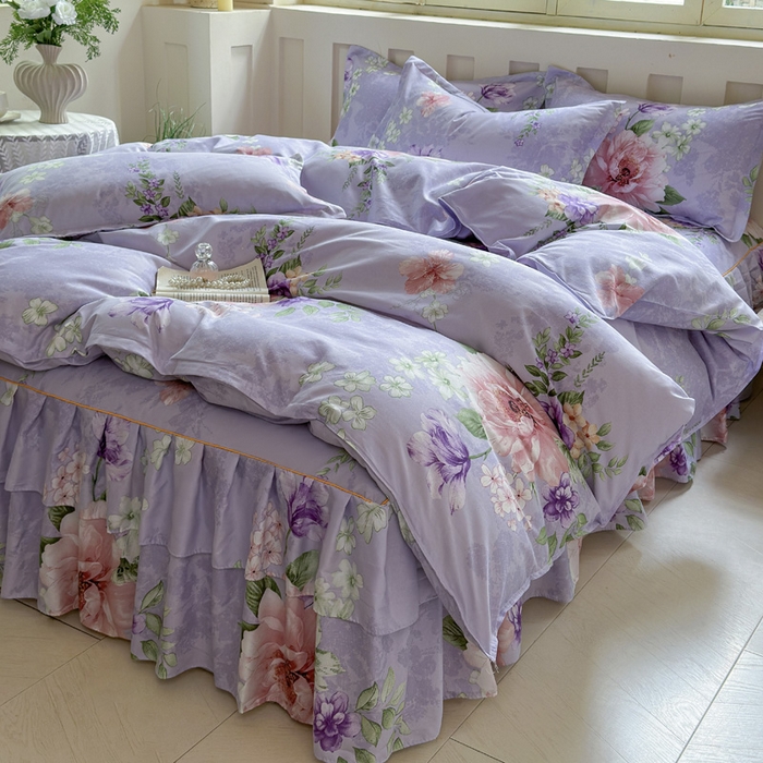 雨田家纺 2025新款亲肤棉印花床裙四件套-系列一 富贵年华