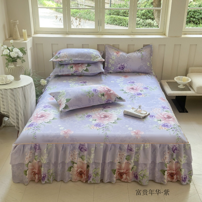 91家纺网 家纺一手货源 找家纺 雨田家纺 2025新款亲肤棉印花床裙四件套-系列一 富贵年华