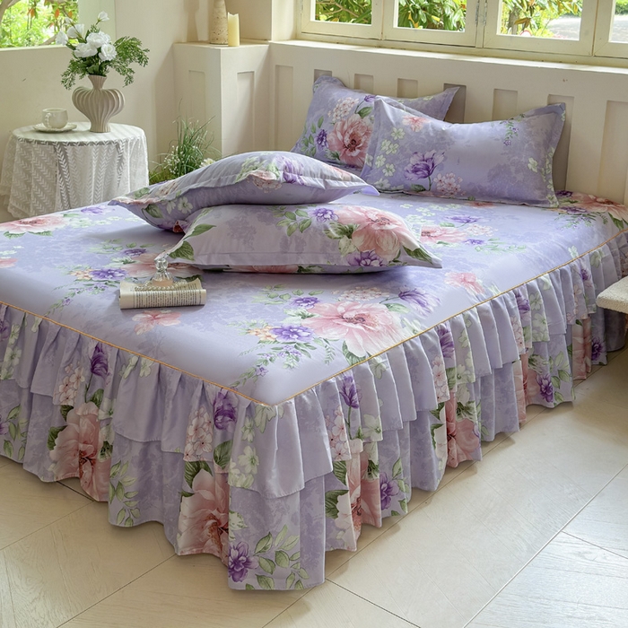 91家纺网 家纺一手货源 找家纺 雨田家纺 2025新款亲肤棉印花床裙四件套-系列一 富贵年华