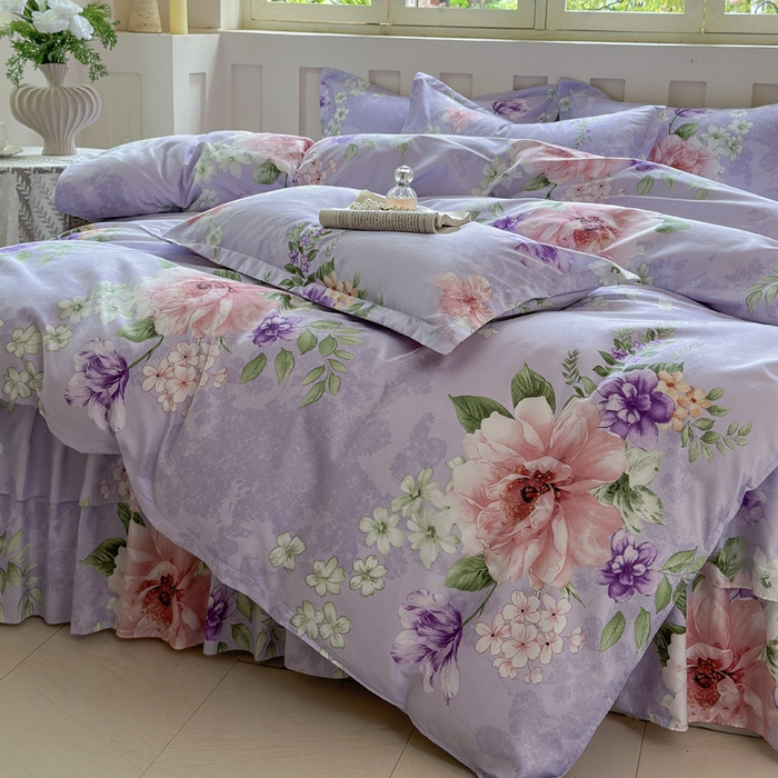 91家纺网 家纺一手货源 找家纺 雨田家纺 2025新款亲肤棉印花床裙四件套-系列一 富贵年华