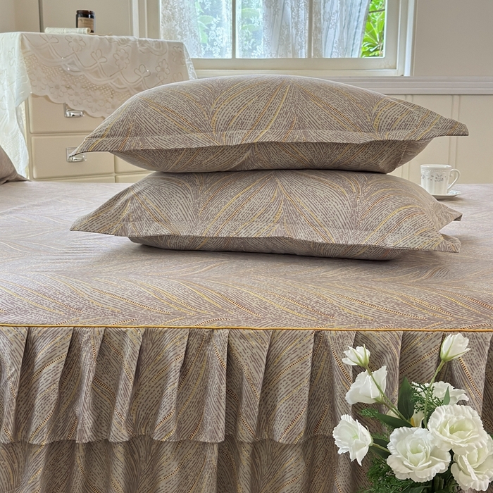 91家纺网 家纺一手货源 找家纺 雨田家纺 2025新款亲肤棉印花床裙四件套-系列一 千山万水棕