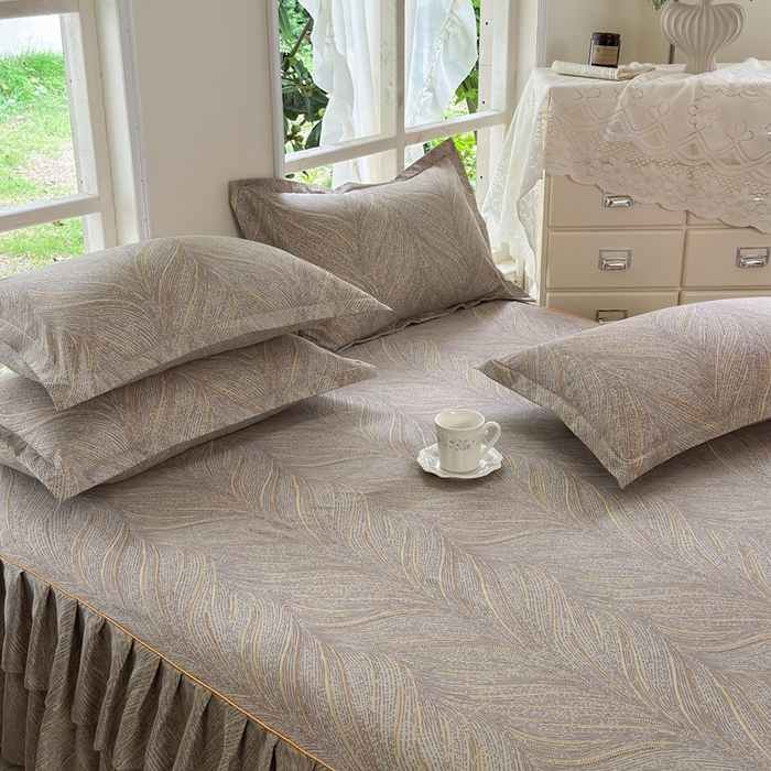 91家纺网 家纺一手货源 找家纺 雨田家纺 2025新款亲肤棉印花床裙四件套-系列一 千山万水棕