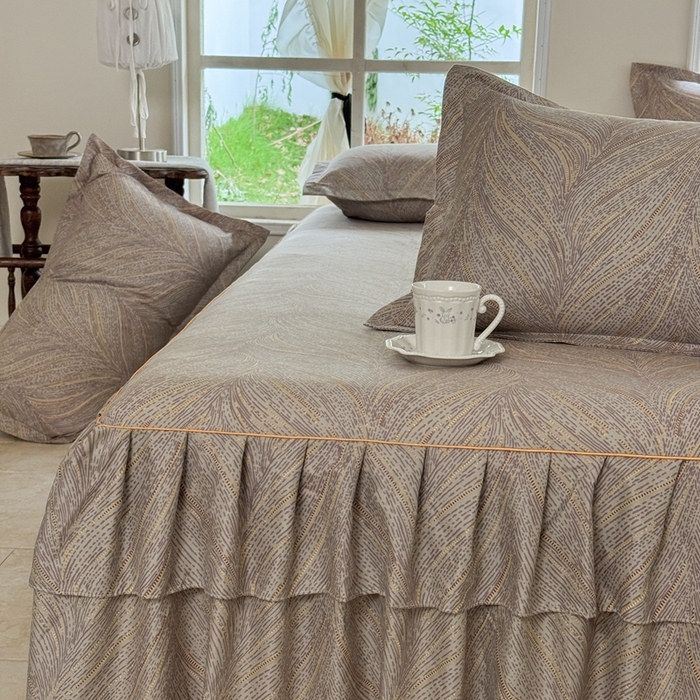 91家纺网 家纺一手货源 找家纺 雨田家纺 2025新款亲肤棉印花床裙四件套-系列一 千山万水棕