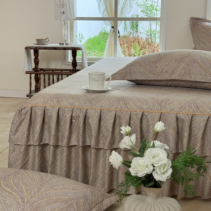 91家纺网 家纺一手货源 找家纺 雨田家纺 2025新款亲肤棉印花床裙四件套-系列一 千山万水棕