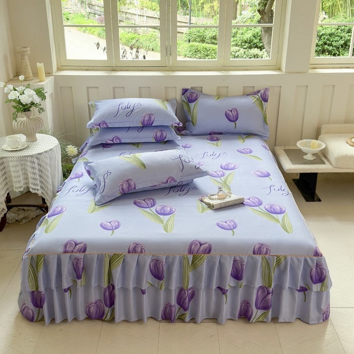 91家纺网 家纺一手货源 找家纺 雨田家纺 2025新款亲肤棉印花床裙四件套-系列一 唯爱花季兰