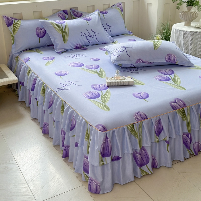 91家纺网 家纺一手货源 找家纺 雨田家纺 2025新款亲肤棉印花床裙四件套-系列一 唯爱花季兰