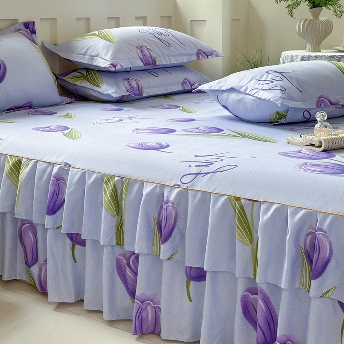 91家纺网 家纺一手货源 找家纺 雨田家纺 2025新款亲肤棉印花床裙四件套-系列一 唯爱花季兰