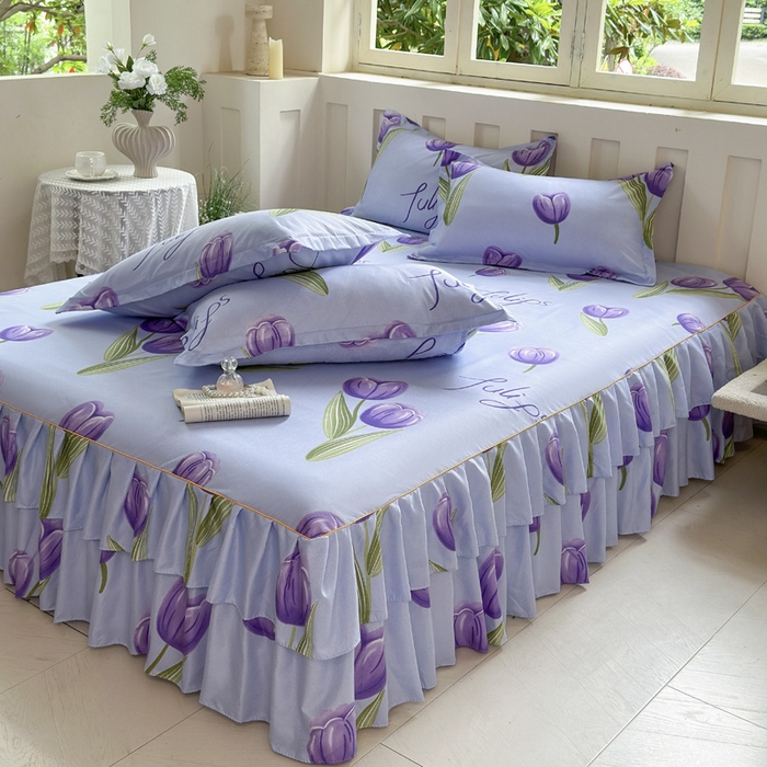 91家纺网 家纺一手货源 找家纺 雨田家纺 2025新款亲肤棉印花床裙四件套-系列一 唯爱花季兰