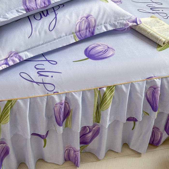 91家纺网 家纺一手货源 找家纺 雨田家纺 2025新款亲肤棉印花床裙四件套-系列一 唯爱花季兰