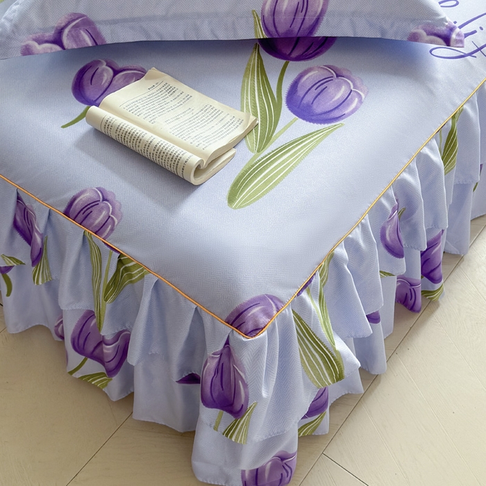 91家纺网 家纺一手货源 找家纺 雨田家纺 2025新款亲肤棉印花床裙四件套-系列一 唯爱花季兰