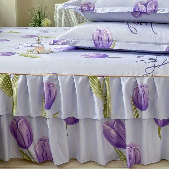 91家纺网 家纺一手货源 找家纺 雨田家纺 2025新款亲肤棉印花床裙四件套-系列一 唯爱花季兰