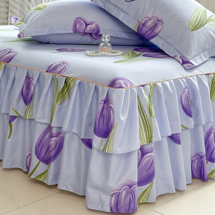 91家纺网 家纺一手货源 找家纺 雨田家纺 2025新款亲肤棉印花床裙四件套-系列一 唯爱花季兰