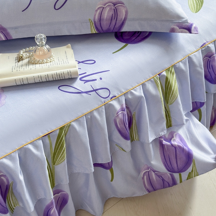 91家纺网 家纺一手货源 找家纺 雨田家纺 2025新款亲肤棉印花床裙四件套-系列一 唯爱花季兰