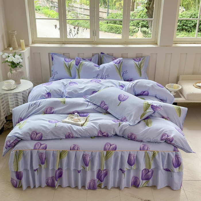 91家纺网 家纺一手货源 找家纺 雨田家纺 2025新款亲肤棉印花床裙四件套-系列一 唯爱花季兰