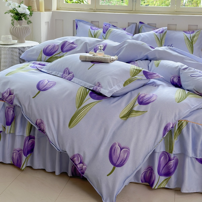 91家纺网 家纺一手货源 找家纺 雨田家纺 2025新款亲肤棉印花床裙四件套-系列一 唯爱花季兰