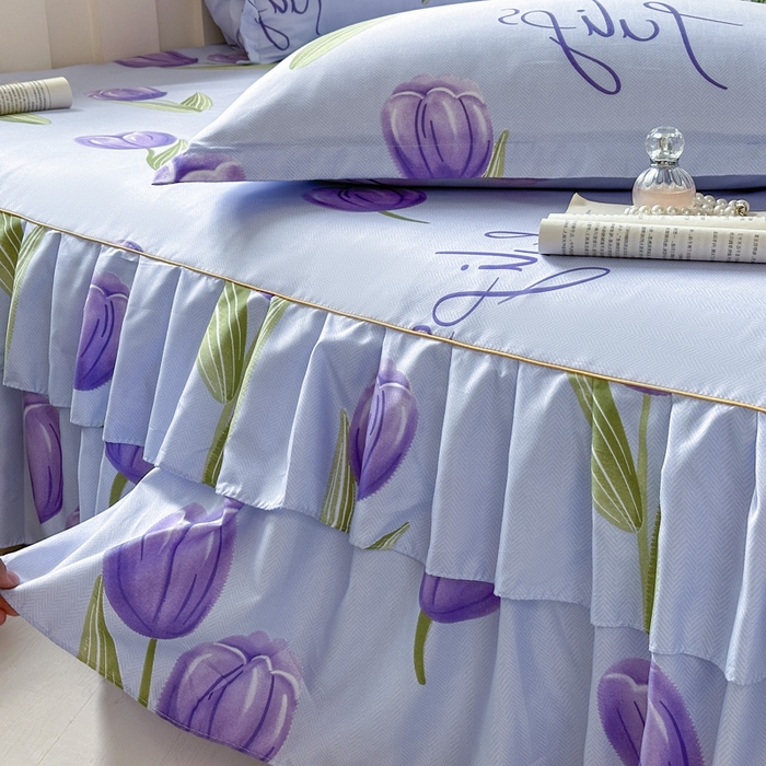 91家纺网 家纺一手货源 找家纺 雨田家纺 2025新款亲肤棉印花床裙四件套-系列一 唯爱花季兰