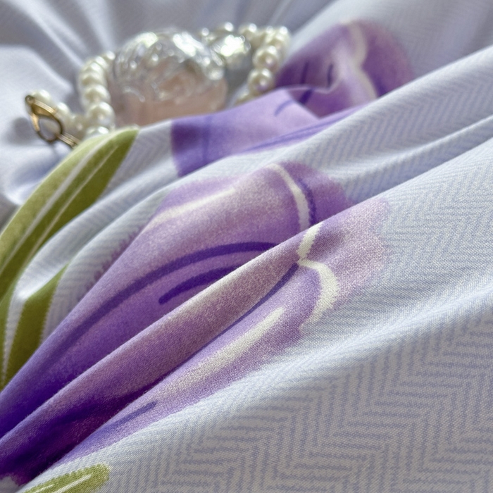 91家纺网 家纺一手货源 找家纺 雨田家纺 2025新款亲肤棉印花床裙四件套-系列一 唯爱花季兰