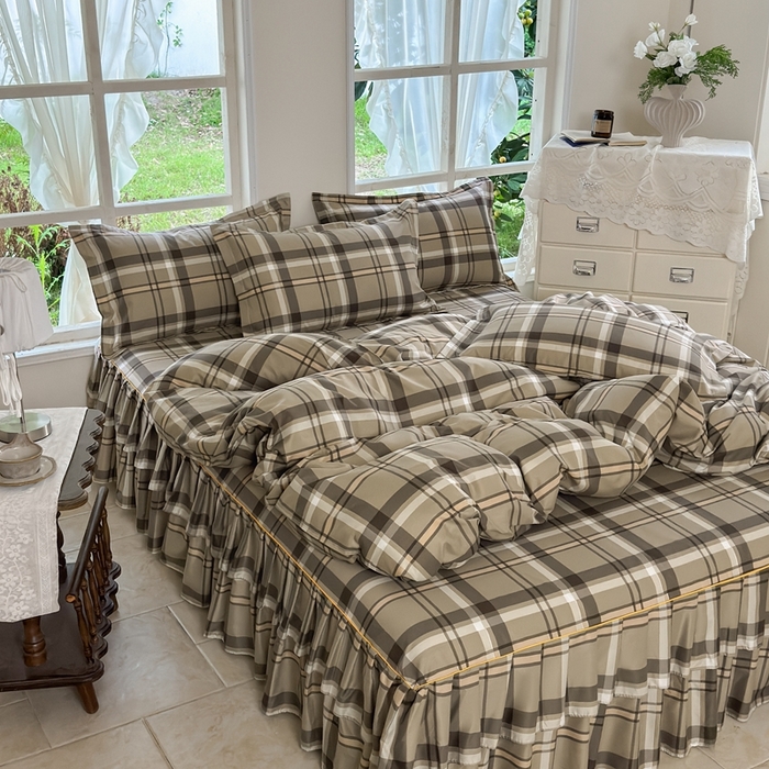 雨田家纺 2025新款亲肤棉印花床裙四件套-系列一 新动力棕