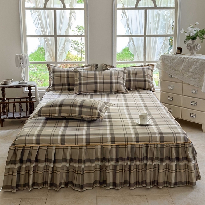 91家纺网 家纺一手货源 找家纺 雨田家纺 2025新款亲肤棉印花床裙四件套-系列一 新动力棕