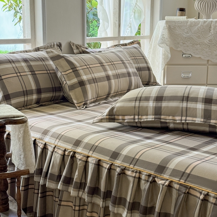 91家纺网 家纺一手货源 找家纺 雨田家纺 2025新款亲肤棉印花床裙四件套-系列一 新动力棕