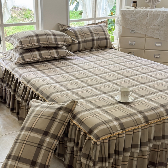 91家纺网 家纺一手货源 找家纺 雨田家纺 2025新款亲肤棉印花床裙四件套-系列一 新动力棕