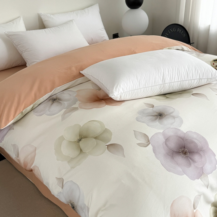 91家纺网 家纺一手货源 找家纺 艾迪尚家纺 2025新款生态全棉纯棉磨毛印花单品系列-单被套被套单件 繁花-桔