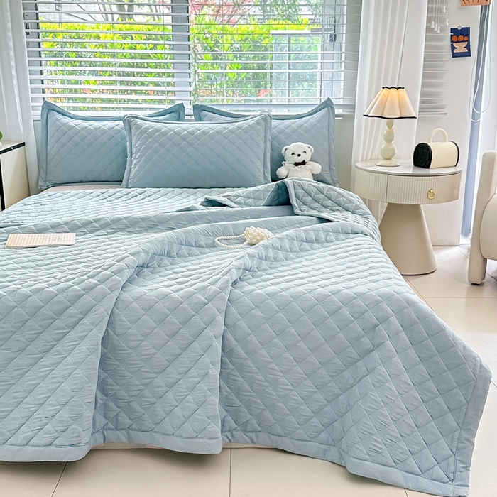 91家纺网 家纺一手货源 找家纺 （总）橘夏家纺 2025新款夏季凉感雪肌棉金典款多功能床盖三件套可水洗盖毯