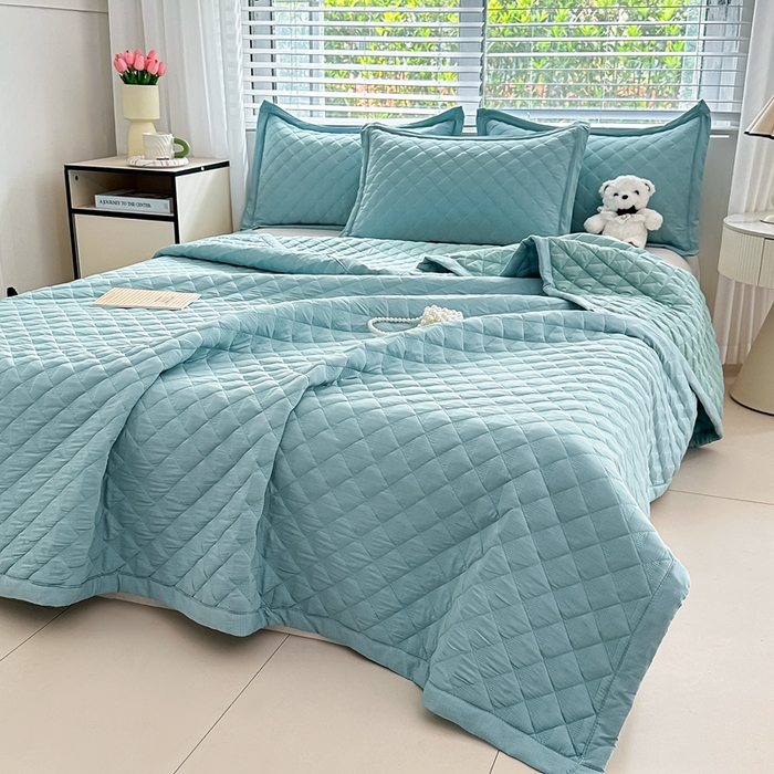 91家纺网 家纺一手货源 找家纺 （总）橘夏家纺 2025新款夏季凉感雪肌棉金典款多功能床盖三件套可水洗盖毯