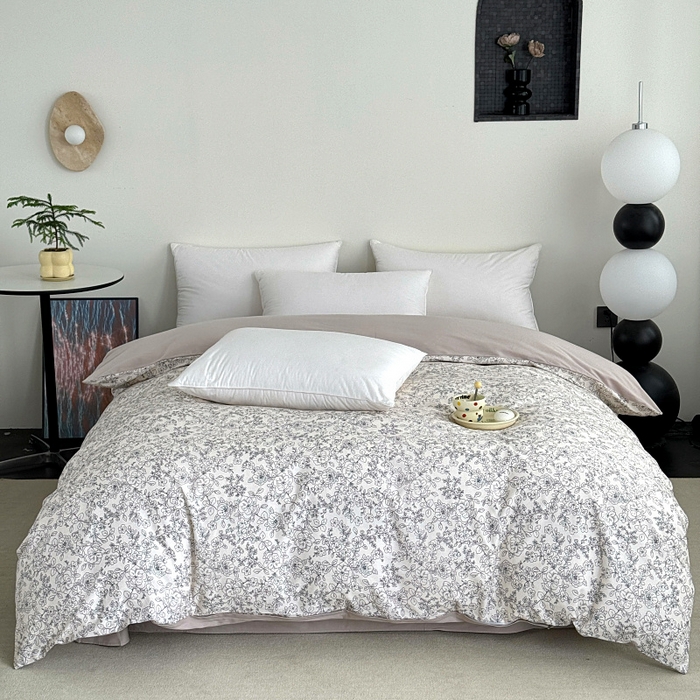 91家纺网 家纺一手货源 找家纺 艾迪尚家纺 2025新款生态全棉纯棉磨毛印花单品系列-单被套被套单件 樱花雪-灰