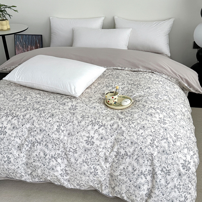 91家纺网 家纺一手货源 找家纺 艾迪尚家纺 2025新款生态全棉纯棉磨毛印花单品系列-单被套被套单件 樱花雪-灰