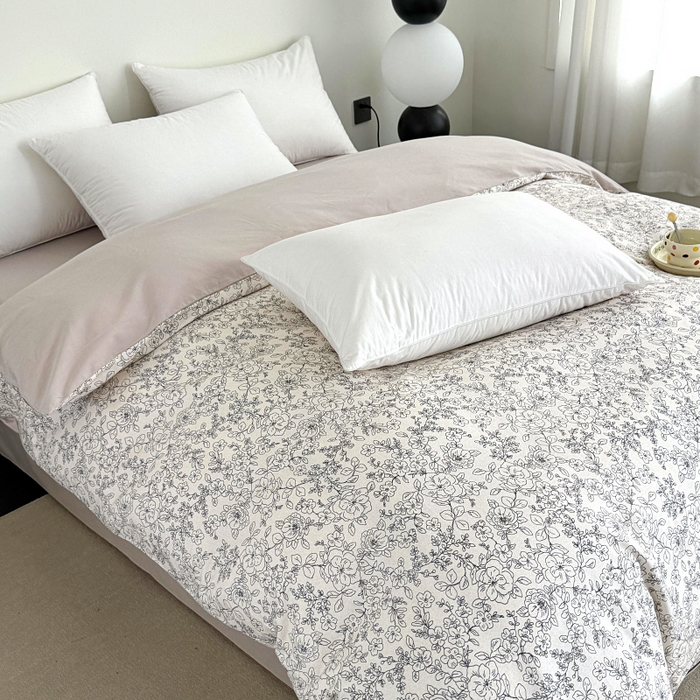 91家纺网 家纺一手货源 找家纺 艾迪尚家纺 2025新款生态全棉纯棉磨毛印花单品系列-单被套被套单件 樱花雪-灰