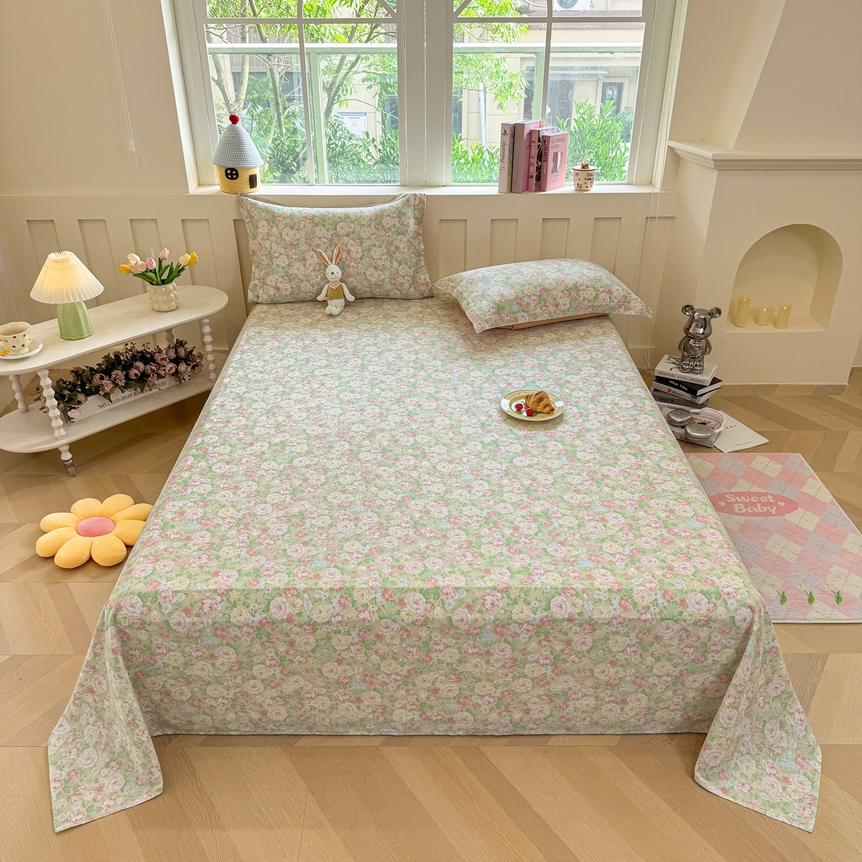 壹贝家纺 2025新款小清新全棉纯棉印花系列-单床单 玫瑰的故事