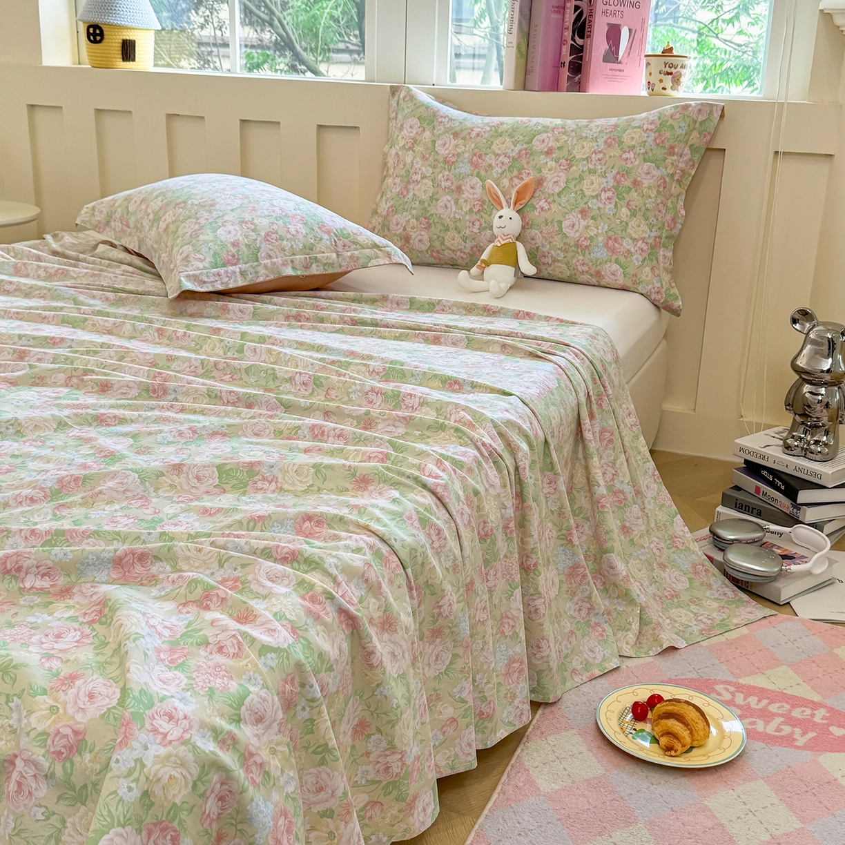 91家纺网 家纺一手货源 找家纺 壹贝家纺 2025新款小清新全棉纯棉印花系列-单床单 玫瑰的故事