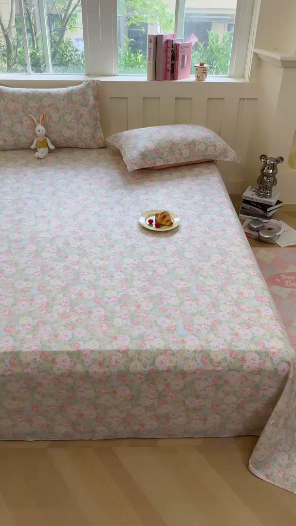 91家纺网 家纺一手货源 找家纺 壹贝家纺 2025新款小清新全棉纯棉印花系列-单床单 玫瑰的故事