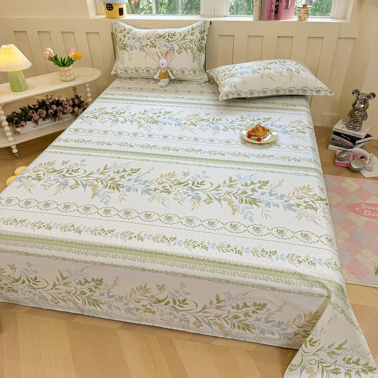 91家纺网 家纺一手货源 找家纺 壹贝家纺 2025新款小清新全棉纯棉印花系列-单床单 沐雅清风