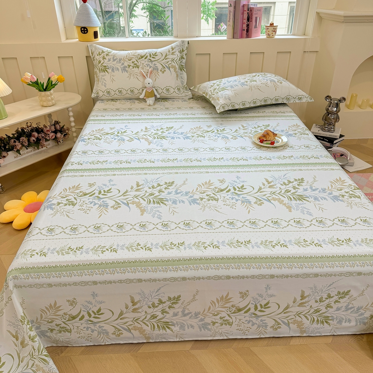 91家纺网 家纺一手货源 找家纺 壹贝家纺 2025新款小清新全棉纯棉印花系列-单床单 沐雅清风