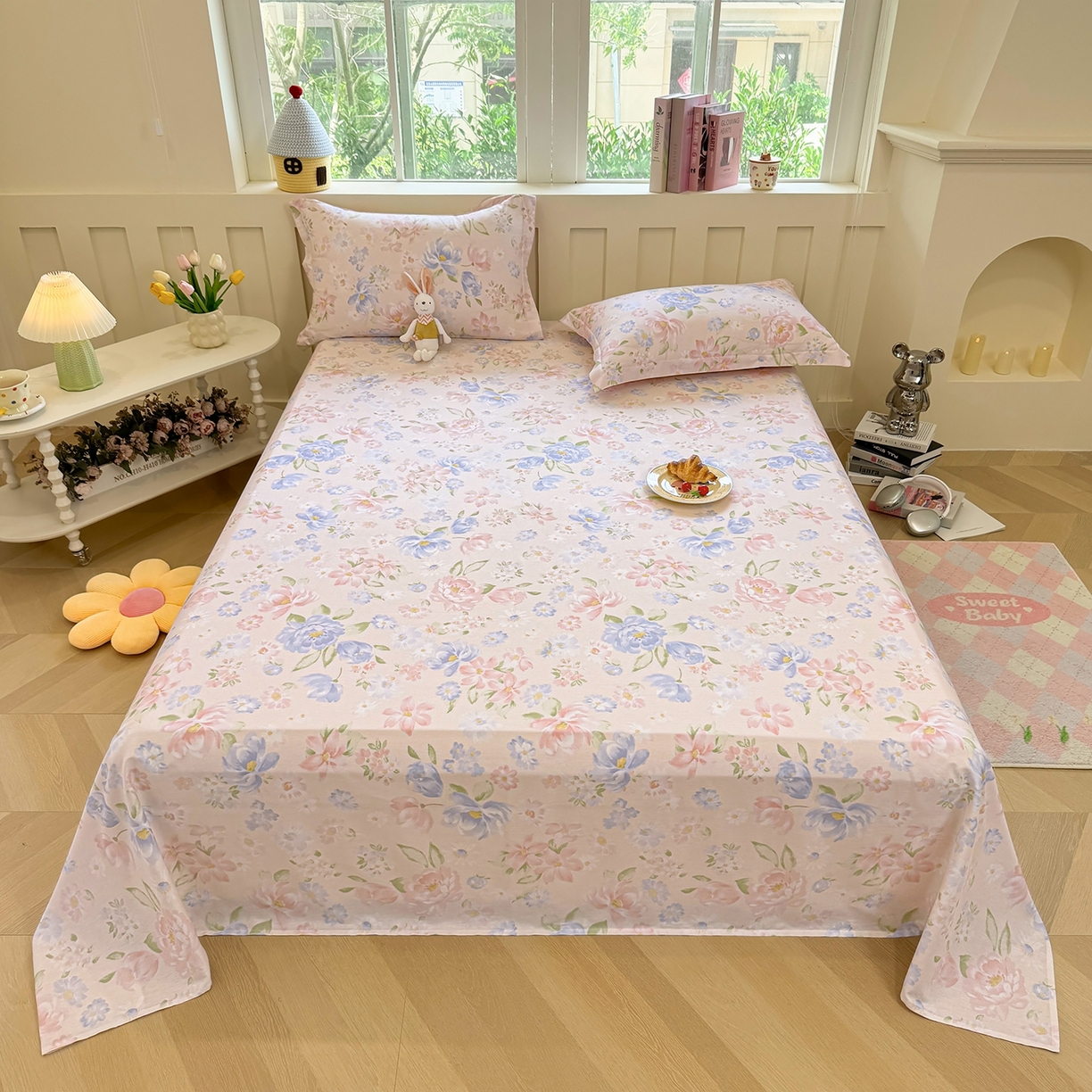 壹贝家纺 2025新款小清新全棉纯棉印花系列-单床单 (喷气工艺)(高品质)(花型持续更新)(接受各种预定尺寸)浣溪沙