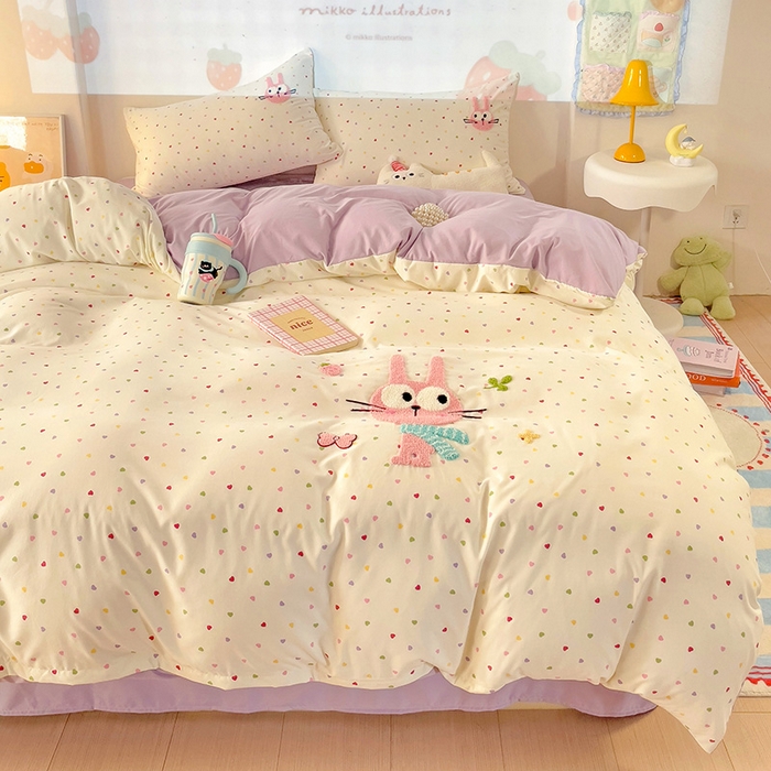 91家纺网 家纺一手货源 找家纺 云木里 2025新款云朵棉毛巾绣印花四件套 大眼萌兔