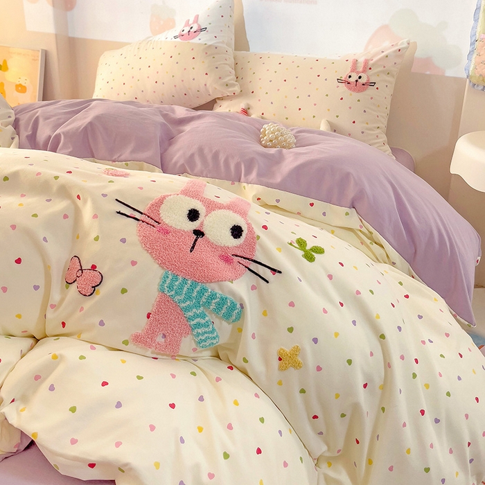 91家纺网 家纺一手货源 找家纺 云木里 2025新款云朵棉毛巾绣印花四件套 大眼萌兔